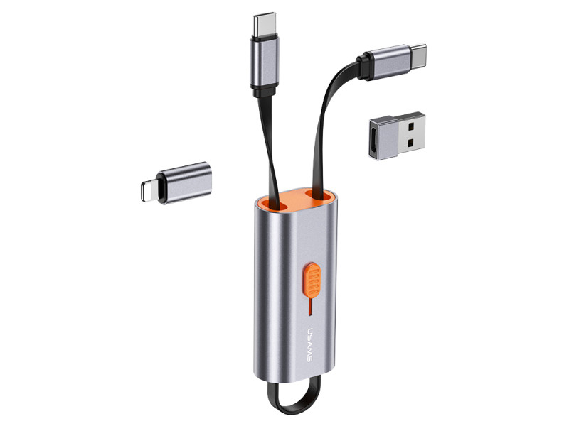 USAMS αντάπτορας USB-C σε USB-C/USB/Lightning SJ560, 60W PD, 0.3m, γκρι