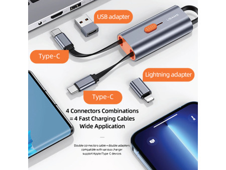 USAMS αντάπτορας USB-C σε USB-C/USB/Lightning SJ560, 60W PD, 0.3m, γκρι