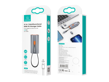 USAMS αντάπτορας USB-C σε USB-C/USB/Lightning SJ560, 60W PD, 0.3m, γκρι