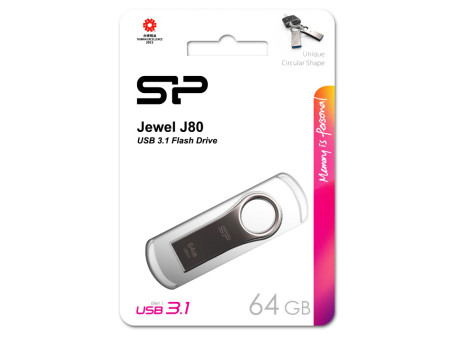 SILICON POWER USB Flash Drive Jewel 80, 64GB, USB 3.2, ασημί