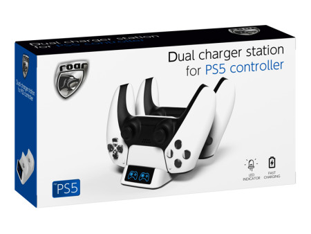 ROAR βάση φόρτισης gamepad RR-0019 για 2x PS5 DualSense, λευκή