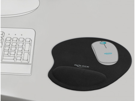 DELOCK mousepad 12040 με gel στήριγμα καρπού, 230 x 202mm, μαύρο