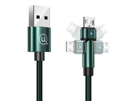 USAMS καλώδιο Micro USB σε USB SJ478, περιστρεφόμενο, 10W, 1m, πράσινο