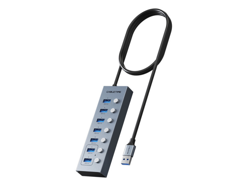 CABLETIME USB hub CT-HUBU7-AG, 7x θυρών, 5Gbps, USB σύνδεση, 1m, γκρι