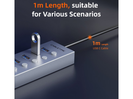 CABLETIME USB hub CT-HUBU7-AG, 7x θυρών, 5Gbps, USB σύνδεση, 1m, γκρι