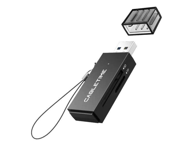 CABLETIME card reader CT-ASD3-PB για SD & micro SD, USB, 5Gbps, μαύρο