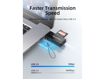 CABLETIME card reader CT-ASD3-PB για SD & micro SD, USB, 5Gbps, μαύρο