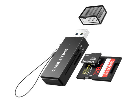 CABLETIME card reader CT-ASD3-PB για SD & micro SD, USB, 5Gbps, μαύρο