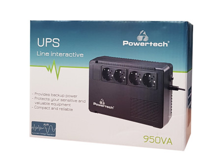 POWERTECH UPS Line Interactive PT-950C, 950VA/570W, 4x schuko