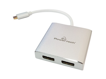 POWERTECH αντάπτορας USB-C σε 2x DisplayPort CAB-UC034, 4K/60Hz, ασημί