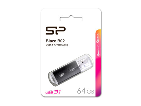 SILICON POWER USB Flash Drive Blaze B02, 64GB, USB 3.2, μαύρο