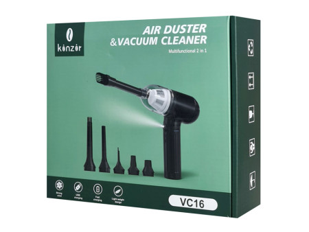 KINZIR 2 σε 1 σκουπάκι χειρός & air duster VC16, LED, 90W 7500mAh, μαύρο