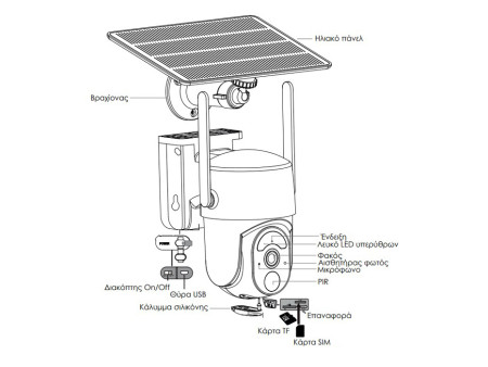 POWERTECH smart ηλιακή κάμερα PT-1176, 4MP, 4G, SD, PTZ, IP65