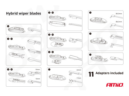 AMIO υαλοκαθαριστήρας Hybrid 02204, 17" (425mm), 11 αντάπτορες