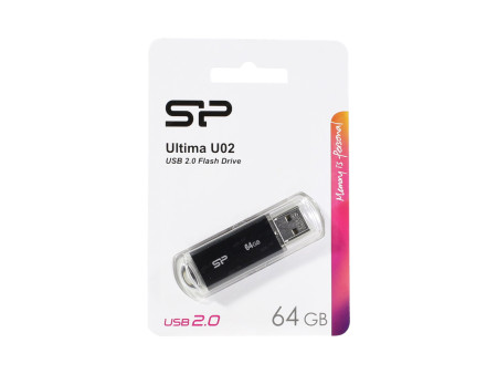 SILICON POWER USB Flash Drive Ultima U02, 64GB, USB 2.0, μαύρο