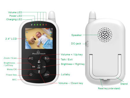 POWERTECH ενδοεπικοινωνία μωρού PT-1186, κάμερα & οθόνη 2.4", 480p
