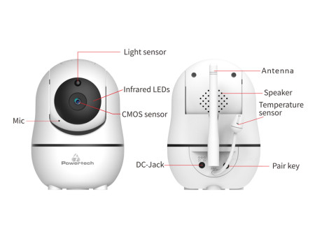 POWERTECH ενδοεπικοινωνία μωρού PT-1188 με κάμερα & οθόνη 5", 720p, PTZ