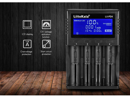 LIITOKALA φορτιστής LII-PD4 για μπαταρίες NiMH/CD, Li-Ion, IMR, 4 slots
