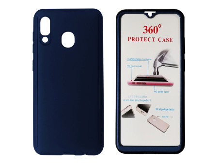 POWERTECH Θήκη Body 360° με Tempered Glass για Samsung A20, μπλε