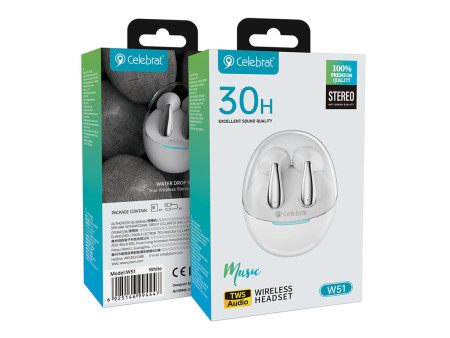 CELEBRAT earphones με θήκη φόρτισης W51, True Wireless, Φ13mm, λευκά