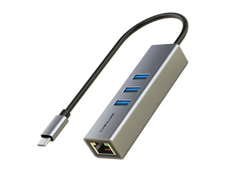 CABLETIME USB-C hub CT-CMLU3, RJ45 & 3x USB θύρες, 5Gbps, 1000Mbps, γκρι