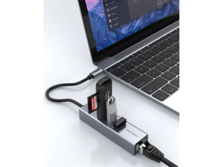 CABLETIME USB-C hub CT-CMLU3, RJ45 & 3x USB θύρες, 5Gbps, 1000Mbps, γκρι