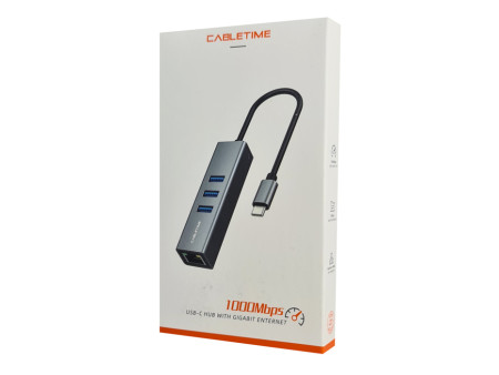 CABLETIME USB-C hub CT-CMLU3, RJ45 & 3x USB θύρες, 5Gbps, 1000Mbps, γκρι