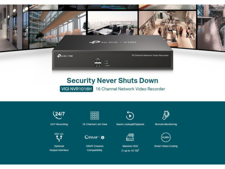 TP-LINK NVR καταγραφικό VIGI NVR1016H, 8MP, 16 κανάλια, Ver. 1.20