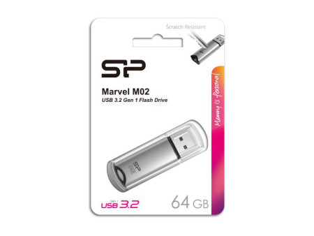 SILICON POWER USB Flash Drive Marvel M02, 64GB, USB 3.2, γκρι