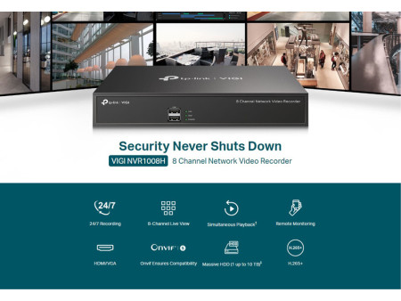 TP-LINK NVR καταγραφικό VIGI NVR1008H, 8MP, 8 κανάλια, Ver. 2.0