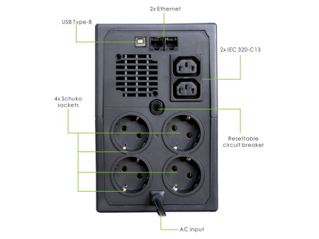 POWERTECH UPS Line Interactive PT-1900LIU, 1900VA, 1140W