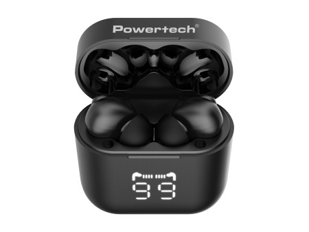 POWERTECH earphones με θήκη φόρτισης PT-1227, TWS, ENC, 30/480mAh, μαύρα