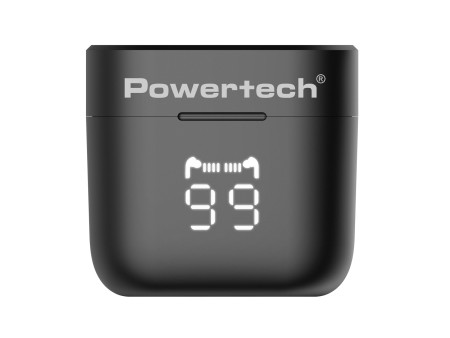 POWERTECH earphones με θήκη φόρτισης PT-1227, TWS, ENC, 30/480mAh, μαύρα