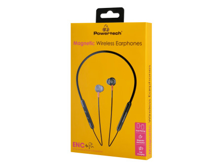 POWERTECH earphones PT-1228 με μαγνήτη, Bluetooth ENC 10mm 180mAh, μαύρα