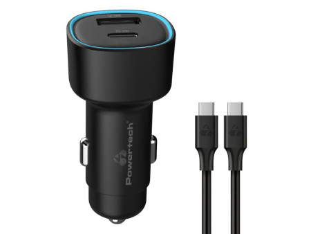 POWERTECH φορτιστής αυτοκινήτου PT-1230, καλώδιο, USB/USB-C, 48W, μαύρος