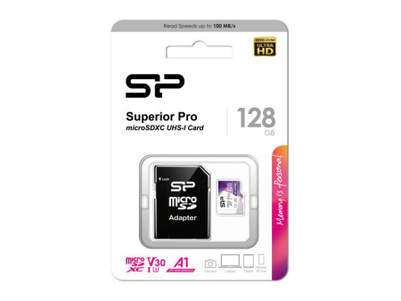 SILICON POWER κάρτα μνήμης microSDXC Superior Pro, 128GB, Class 10 UHS-I U3 A1 V30