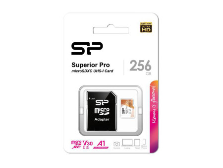 SILICON POWER κάρτα μνήμης microSDXC Superior Pro, 256GB, Class 10 UHS-I U3 A1 V30