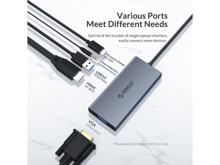 ORICO docking station MC-U501P, 5 θυρών, USB-C σύνδεση, 60W PD, 4K, γκρι