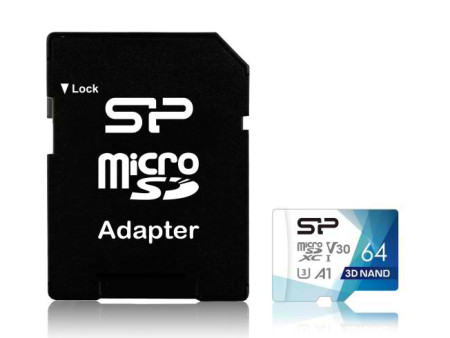 SILICON POWER κάρτα μνήμης microSDXC Superior Pro, 64GB, Class 10 UHS-I U3 A1 V30