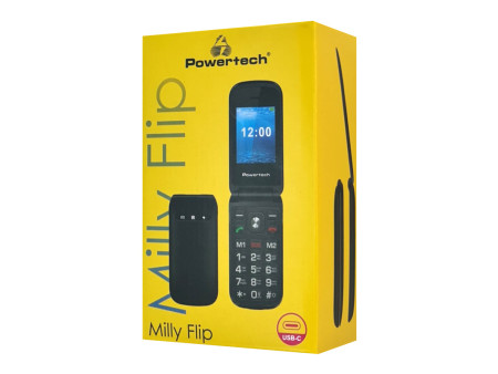 POWERTECH κινητό τηλέφωνο Milly Flip, 2.4", dual SIM, πλήκτρο SOS, μαύρο