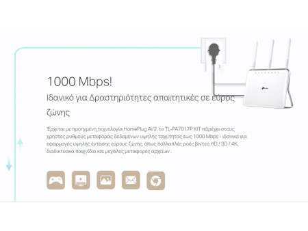 TP-LINK Powerline kit TL-PA7017P, Passthrough, AV1000 Gigabit, Ver. 4.0