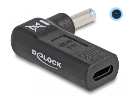 DELOCK αντάπτορας τροφοδοσίας 60004, USB-C σε HP 4.5x3mm, 90°, μαύρος