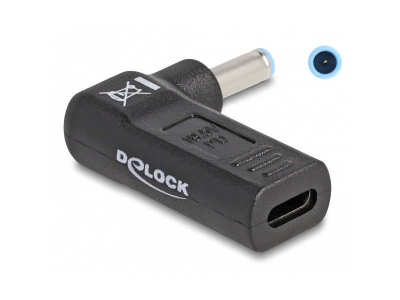 DELOCK αντάπτορας τροφοδοσίας 60004, USB-C σε HP 4.5x3mm, 90°, μαύρος