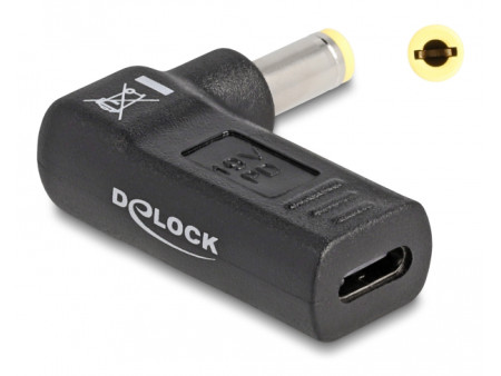 DELOCK αντάπτορας τροφοδοσίας 60011, USB-C σε 5.5x2.5mm, 90°, μαύρος