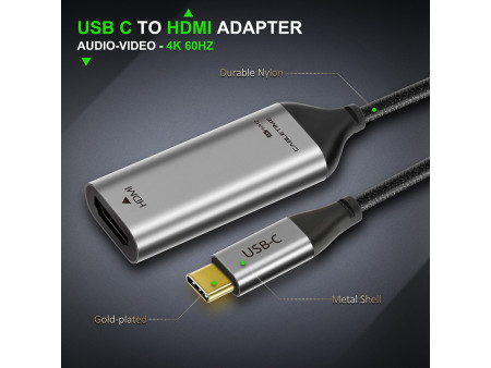 CABLETIME αντάπτορας USB-C σε HDMI CT-CMHDFN1, 4K/60Hz, 0.15m, μαύρος