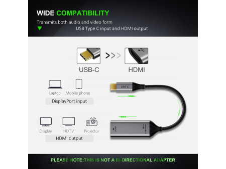 CABLETIME αντάπτορας USB-C σε HDMI CT-CMHDFN1, 4K/60Hz, 0.15m, μαύρος