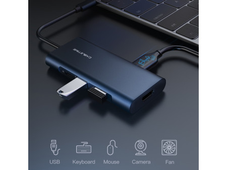 CABLETIME docking station CMHD71, 7 θυρών, USB-C, 100W, 4K, μπλε