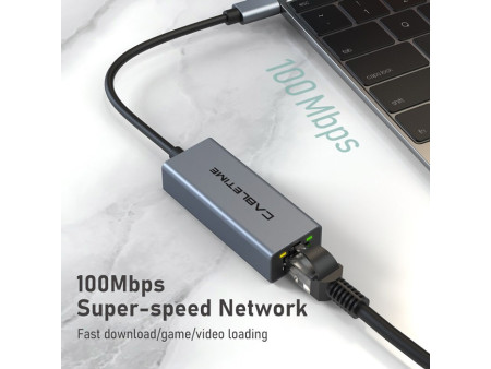 CABLETIME αντάπτορας δικτύου CT-CML100, USB-C, 100Mbps Ethernet, γκρι