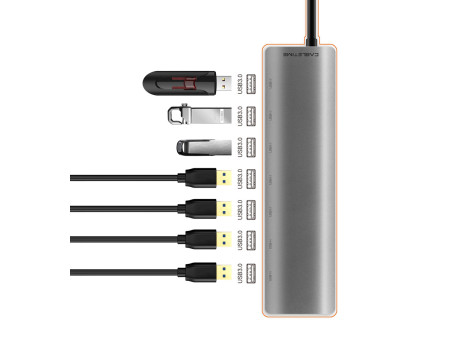 CABLETIME USB hub CT-HUB7, 7x θυρών, 5Gbps, USB-C σύνδεση, γκρι