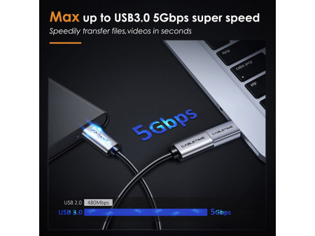 CABLETIME αντάπτορας USB-C σε USB CT-CMAFOTG, 5Gbps, γκρι